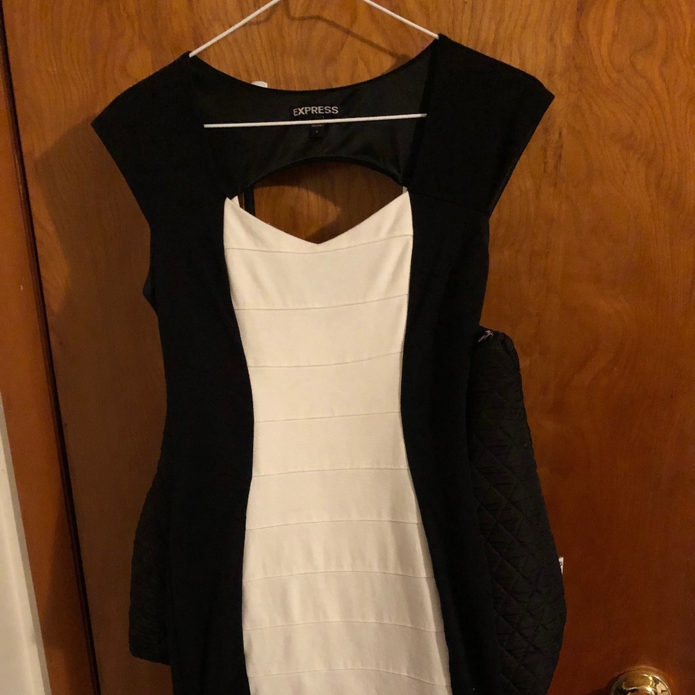 Express black/white bodycon dress (Size 0)